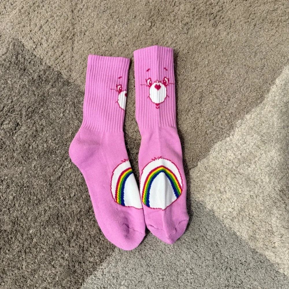Forever 21 Care Bears Cheer Bear Pink Rainbow Crew Socks One Size NWT